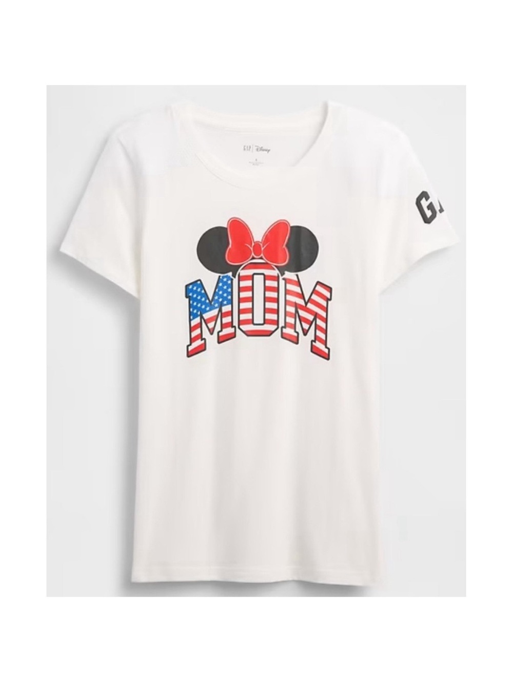 GAP White Minnie 'MOM' Graphic Tee with Red Bow